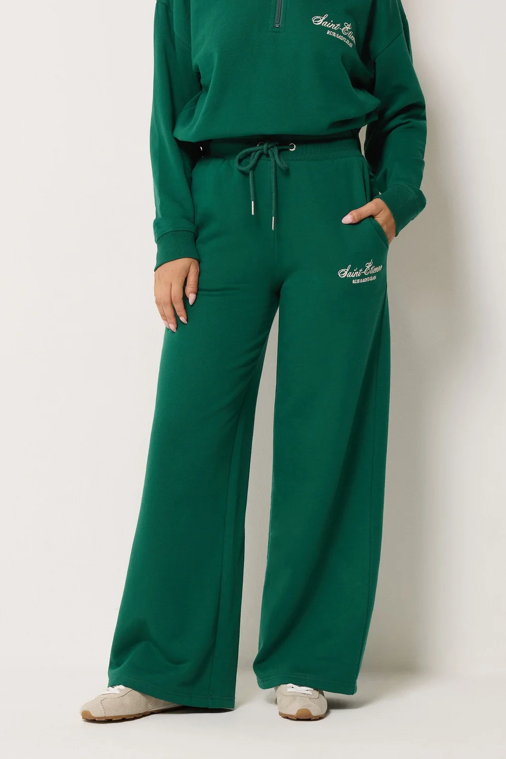 PixieGirl Petite Olive Green 'St Etienne' Slogan Wide Leg Joggers - 16/L27 Image 3