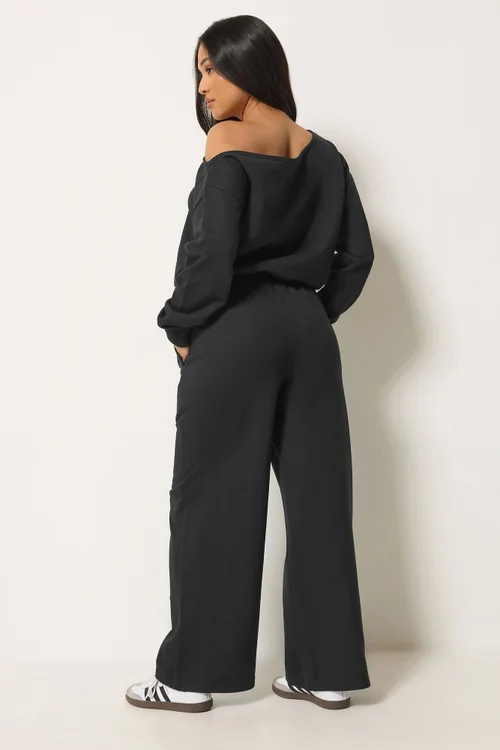 PixieGirl Petite Black Sweat Wide Leg Jumpsuit - 8 Image 4