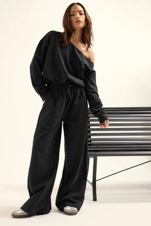 PixieGirl Petite Black Sweat Wide Leg Jumpsuit - 8 Image 1