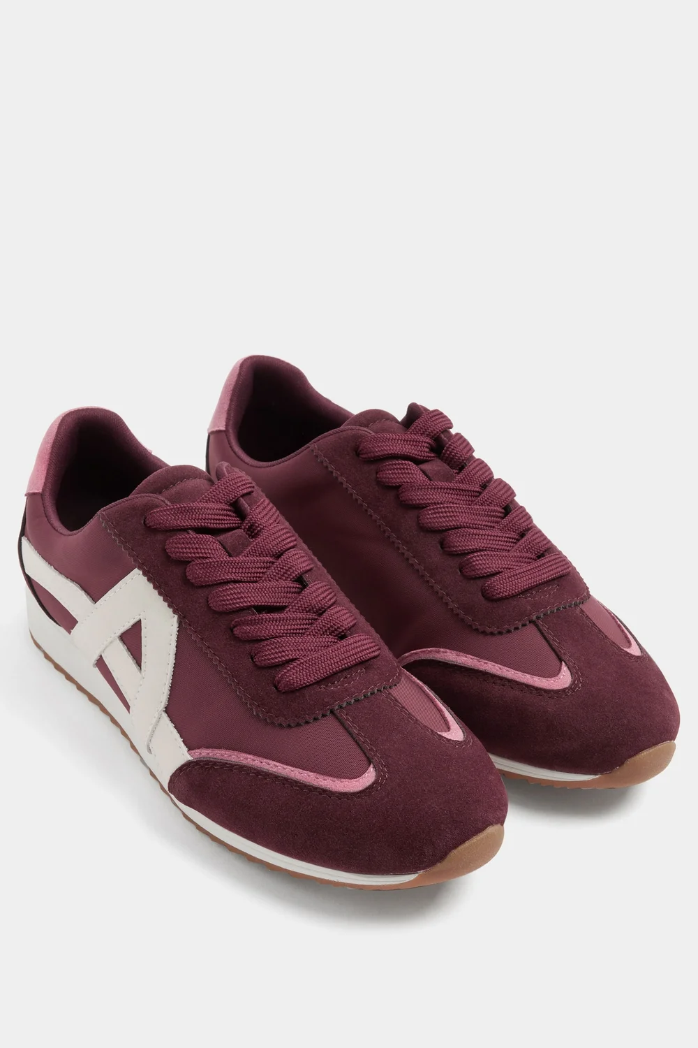 Yours Burgundy Red Slim Sole Trainers In Wide E Fit - 4 Wide Image 3
