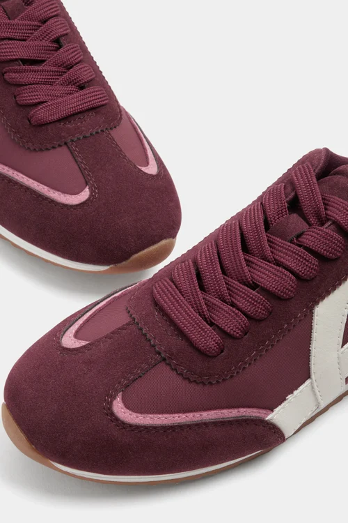 Yours Burgundy Red Slim Sole Trainers In Wide E Fit - 4 Wide Image 5