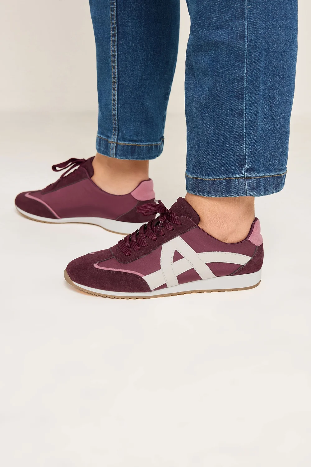 Yours Burgundy Red Slim Sole Trainers In Wide E Fit - 4 Wide Image 2