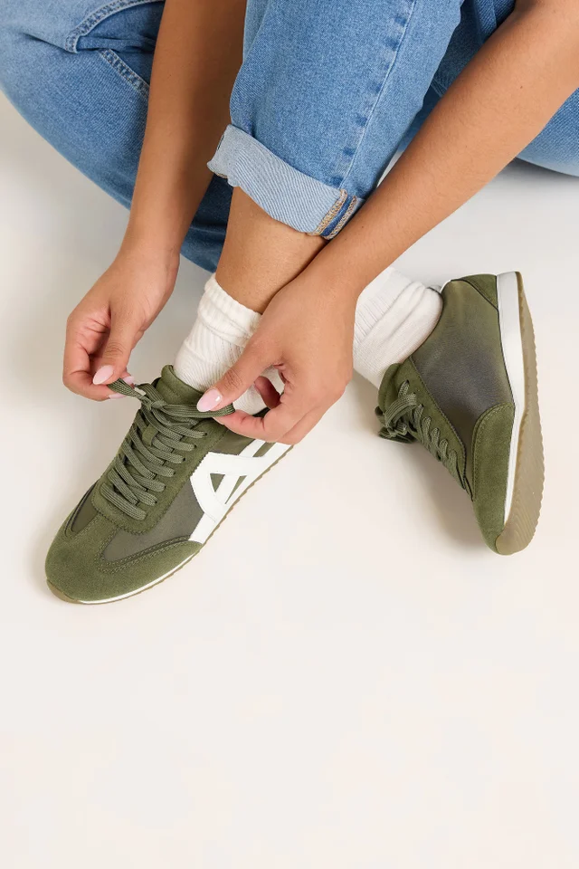 Yours Khaki Green Slim Sole Trainers In Wide E Fit