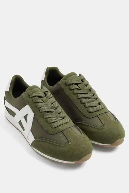Yours Khaki Green Slim Sole Trainers In Wide E Fit - 5 Wide Image 3
