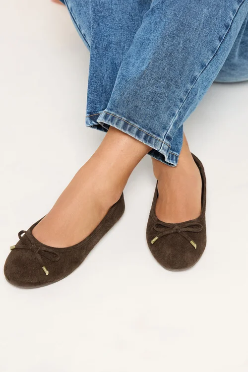 Yours Chocolate Brown Woven Ballerina Pumps In Wide E Fit - 4 Wide Image 2