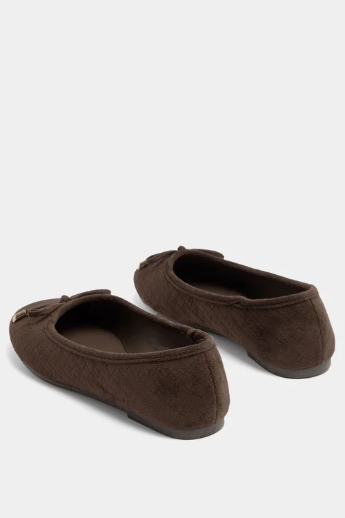 Yours Chocolate Brown Woven Ballerina Pumps In Wide E Fit - 4 Wide Image 4