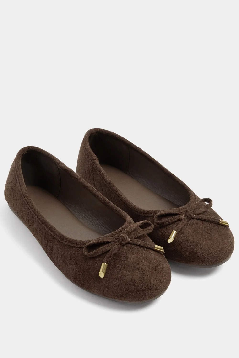 Yours Chocolate Brown Woven Ballerina Pumps In Wide E Fit - 4 Wide Image 3