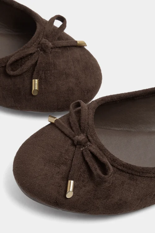 Yours Chocolate Brown Woven Ballerina Pumps In Wide E Fit - 4 Wide Image 5