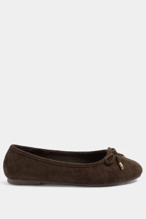 Yours Chocolate Brown Woven Ballerina Pumps In Wide E Fit - 4 Wide Image 1