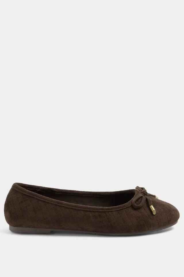 Yours Chocolate Brown Woven Ballerina Pumps In Wide E Fit