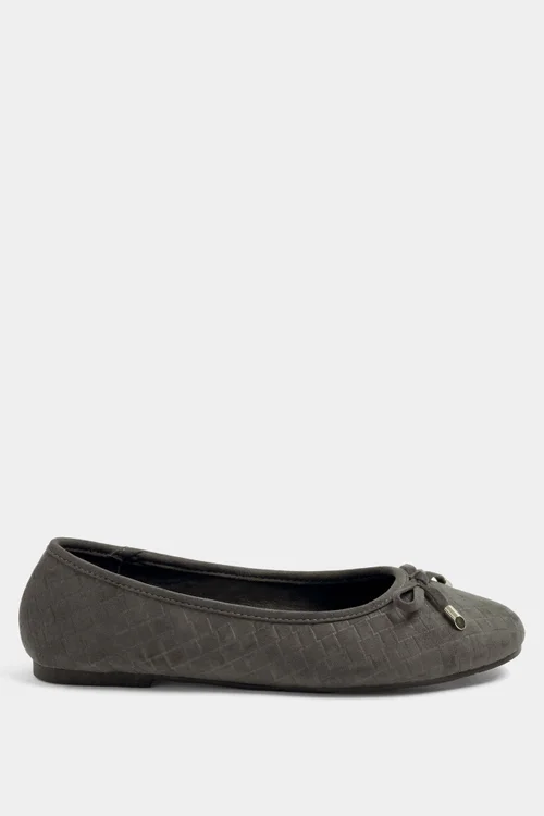 Yours Grey Woven Ballerina Pumps In Wide E Fit & Extra Wide EEE Fit - 6 Wide Image 1