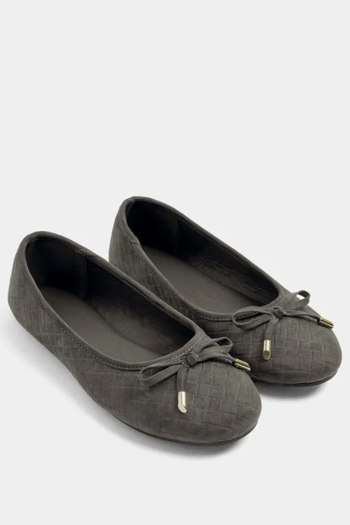 Yours Grey Woven Ballerina Pumps In Wide E Fit & Extra Wide EEE Fit - 6 Wide Image 3