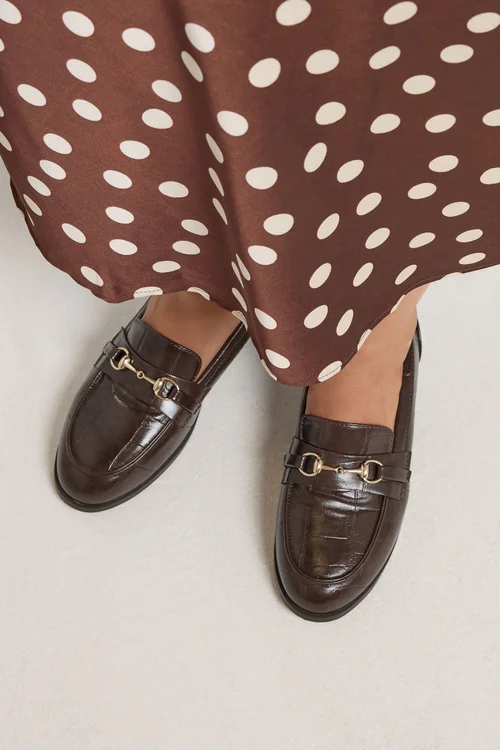 Yours Chocolate Brown Croc Snaffle Loafer In Wide E Fit & Extra Wide EEE Fit - 6 Extra Wide Image 2