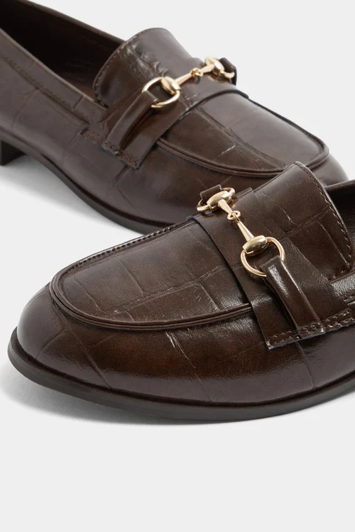Yours Chocolate Brown Croc Snaffle Loafer In Wide E Fit & Extra Wide EEE Fit - 6 Extra Wide Image 5