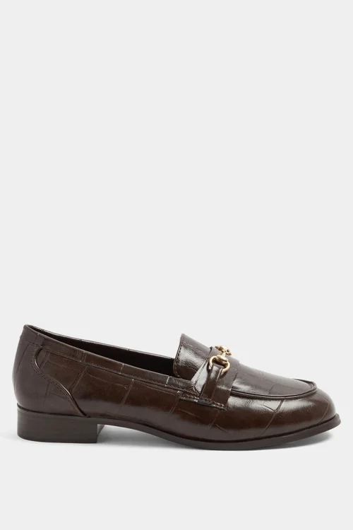Yours Chocolate Brown Croc Snaffle Loafer In Wide E Fit & Extra Wide EEE Fit - 6 Extra Wide Image 1