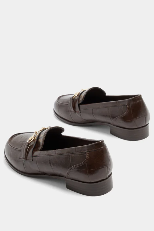 Yours Chocolate Brown Croc Snaffle Loafer In Wide E Fit & Extra Wide EEE Fit - 6 Extra Wide Image 4