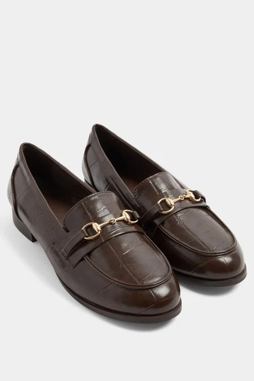 Yours Chocolate Brown Croc Snaffle Loafer In Wide E Fit & Extra Wide EEE Fit - 6 Extra Wide Image 3