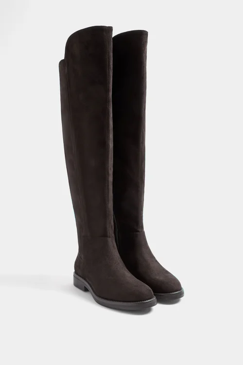 Yours Chocolate Brown Stretch Back Boots In Wide E Fit - 7 Wide Image 3