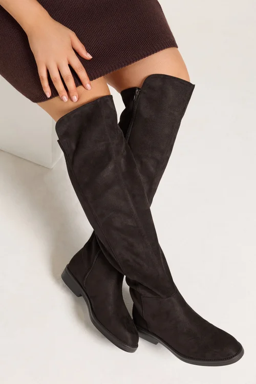 Yours Chocolate Brown Stretch Back Boots In Wide E Fit - 7 Wide Image 2