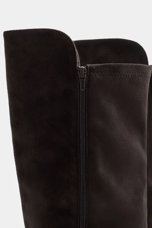Yours Chocolate Brown Stretch Back Boots In Wide E Fit - 7 Wide Image 5