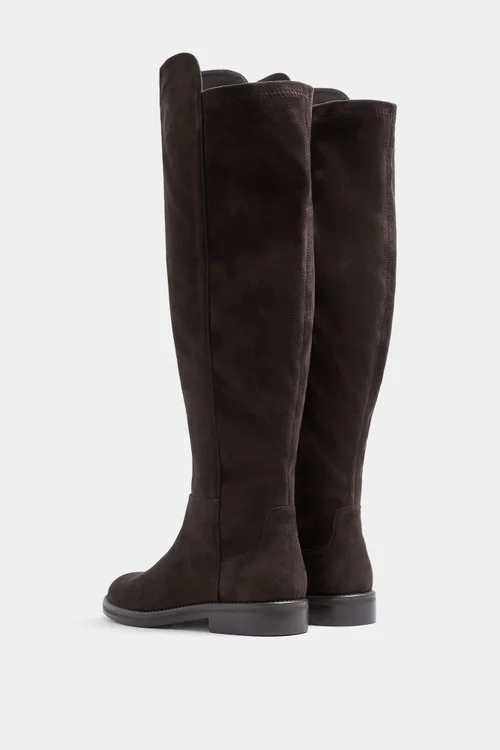 Yours Chocolate Brown Stretch Back Boots In Wide E Fit - 7 Wide Image 4