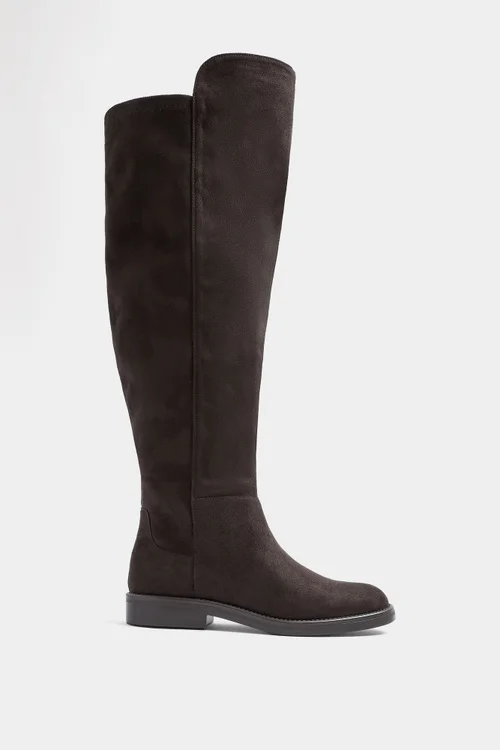 Yours Chocolate Brown Stretch Back Boots In Wide E Fit - 7 Wide Image 1