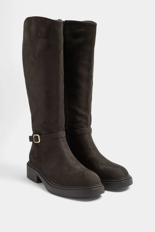 Yours Brown Buckle Detail Riding Boots In Wide E Fit - 7 Wide Image 3