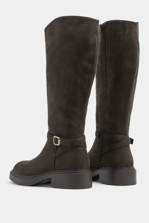 Yours Brown Buckle Detail Riding Boots In Wide E Fit - 7 Wide Image 4