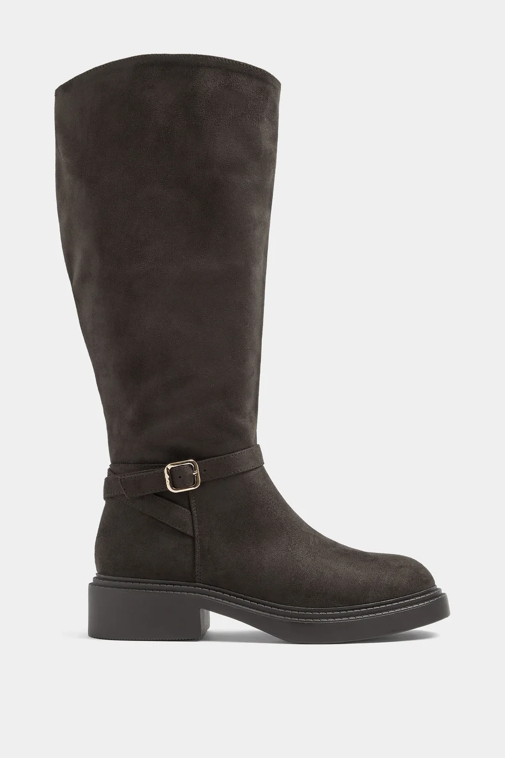Yours Brown Buckle Detail Riding Boots In Wide E Fit - 7 Wide Image 1