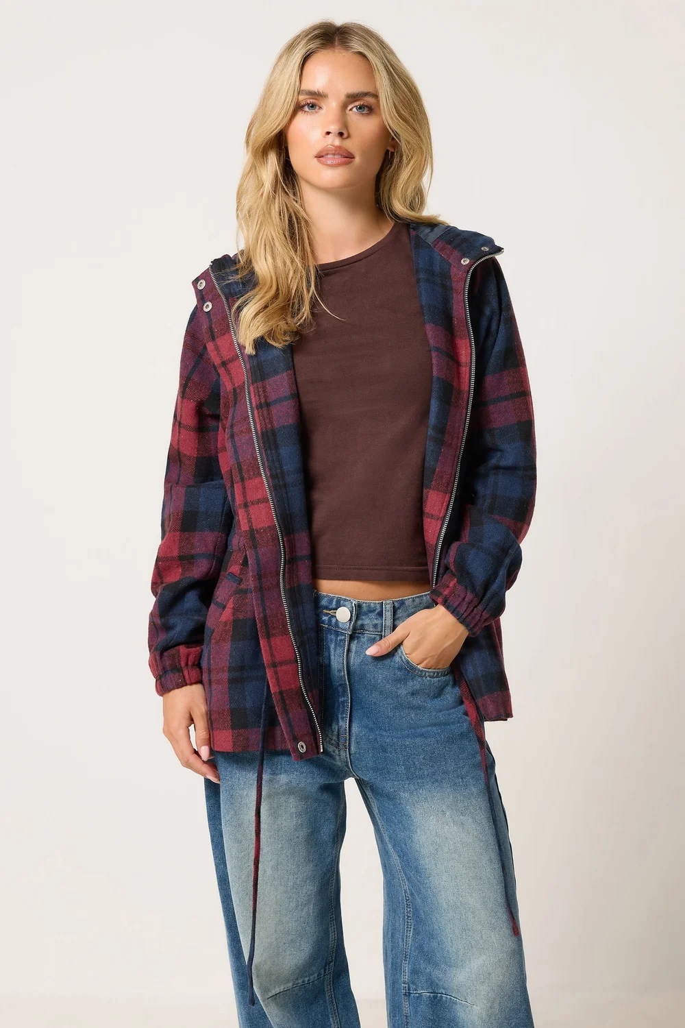 PixieGirl Petite Red Check Hooded Parka Coat - 10 Image 1