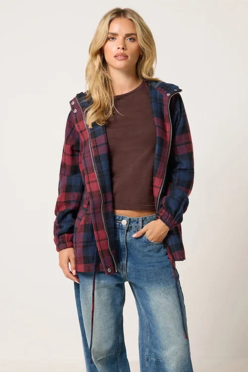 PixieGirl Petite Red Check Hooded Parka Coat - 10 Image 1
