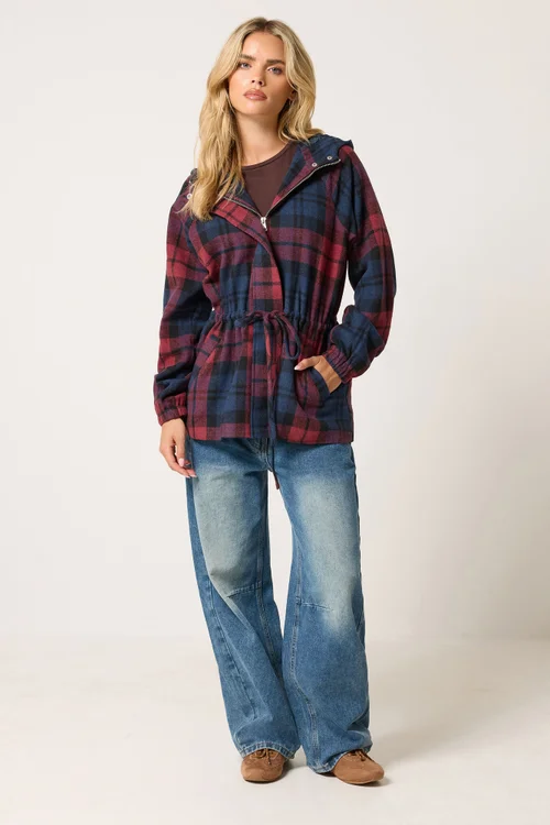 PixieGirl Petite Red Check Hooded Parka Coat - 10 Image 2