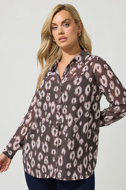 Yours London Curve Brown Animal Print Shirt - 12 Image 1
