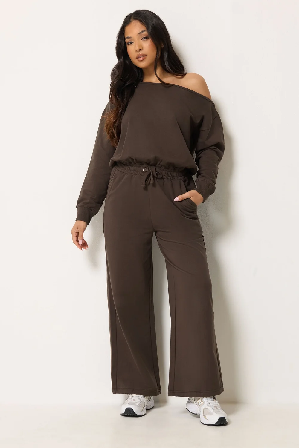 PixieGirl Petite Chocolate Brown Sweat Wide Leg Jumpsuit - 18 Image 1