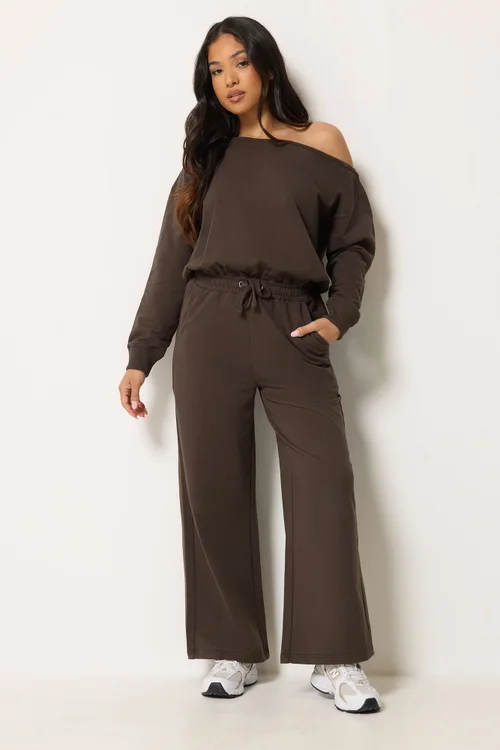 PixieGirl Petite Chocolate Brown Sweat Wide Leg Jumpsuit - 18 Image 1