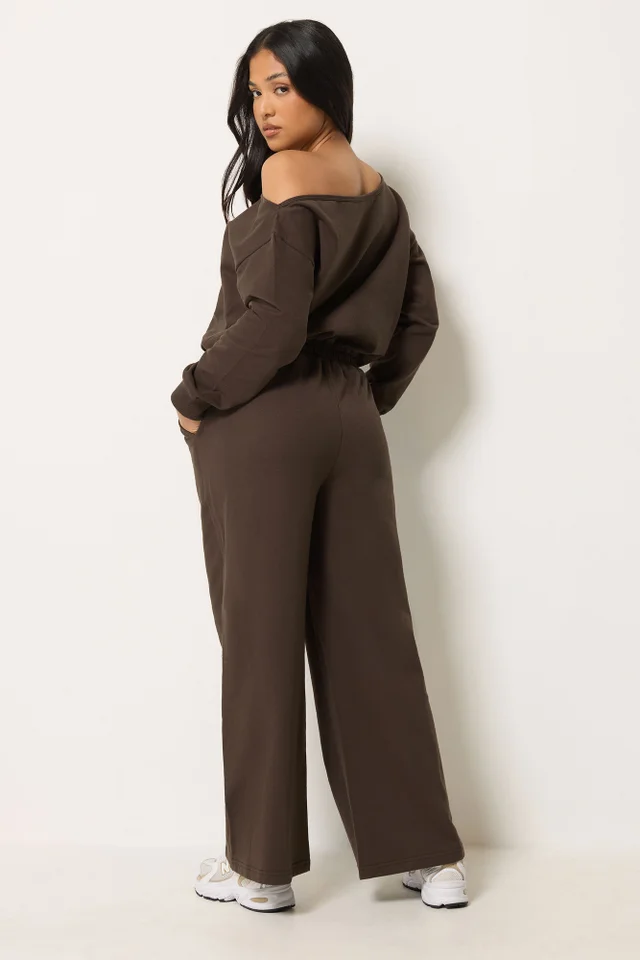 PixieGirl Petite Chocolate Brown Sweat Wide Leg Jumpsuit