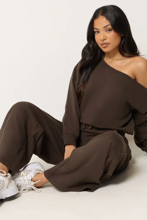 PixieGirl Petite Chocolate Brown Sweat Wide Leg Jumpsuit - 18 Image 4