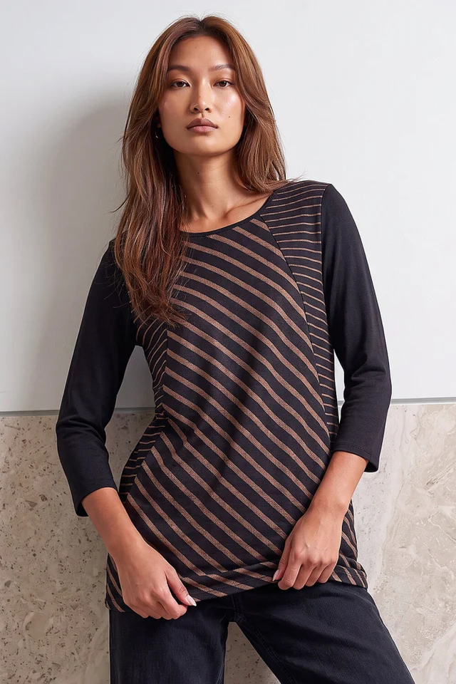 Roman Black Snit Stripe Tunic