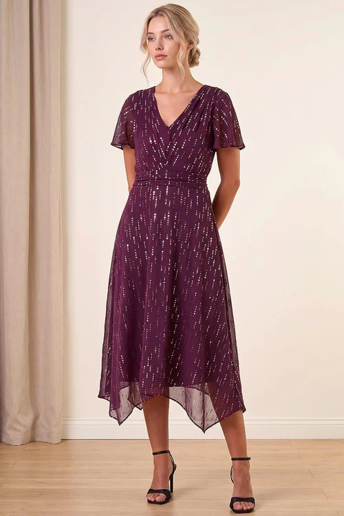 Roman Wine Petite Foil Printed Dress - 14 Image 1