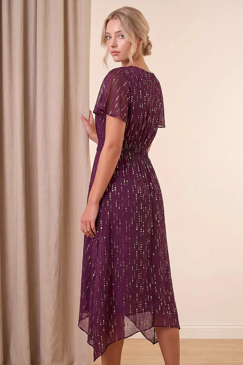 Roman Wine Petite Foil Printed Dress - 14 Image 3