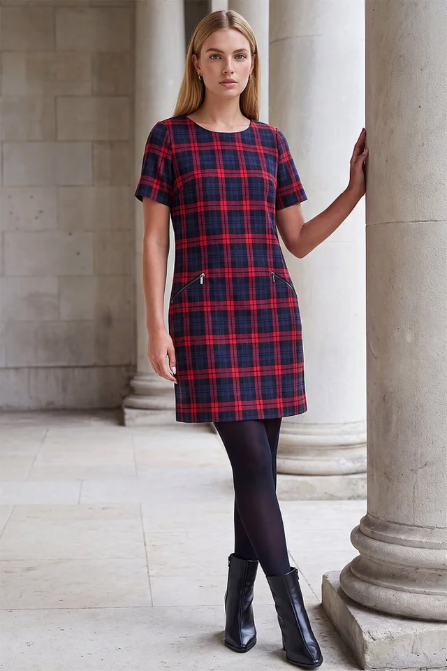 Roman Red Tartan Check Shift Dress
