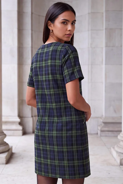 Roman Khaki Tartan Check Shift Dress - 18 Image 3