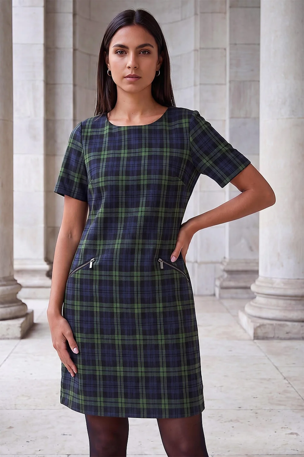 Roman Khaki Tartan Check Shift Dress - 18 Image 1