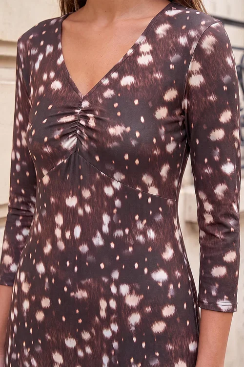 Roman Chocolate V-Neck Deer Print Dress - 10 Image 4