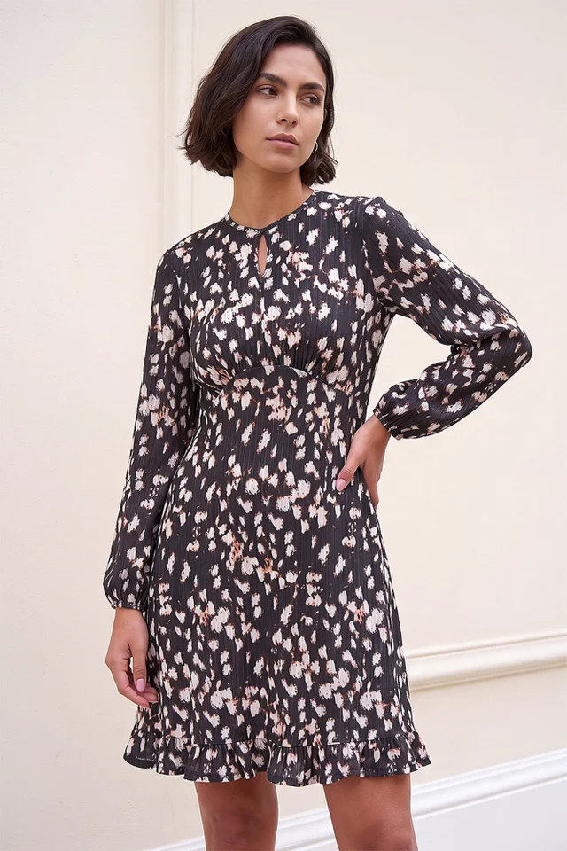 Roman Black Keyhole Frill Dress