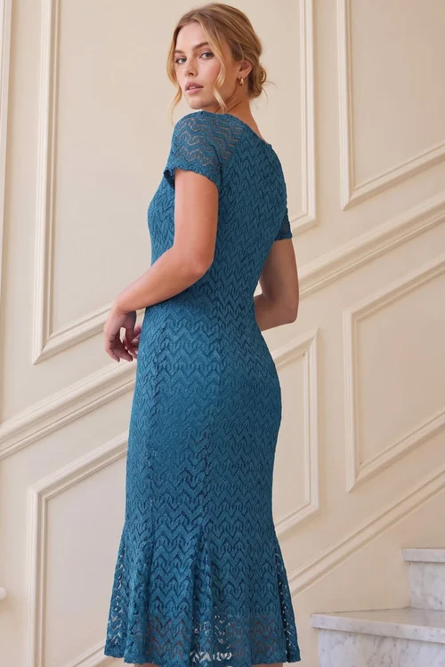 Roman Teal Sparkle Lace Midi Dress - 10 Image 3