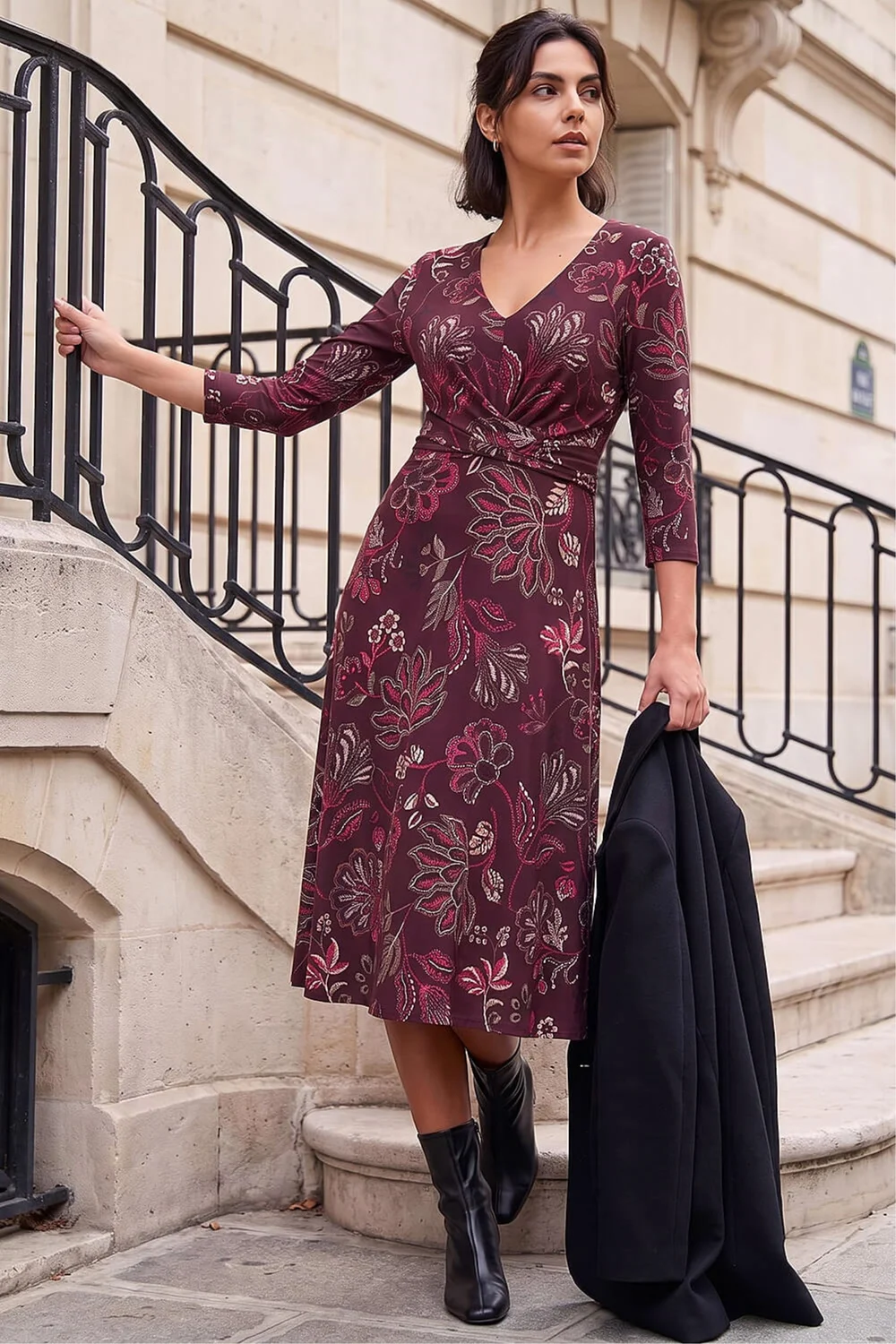 Roman Wine Floral Leaf Cross Dress - 12 Image 2