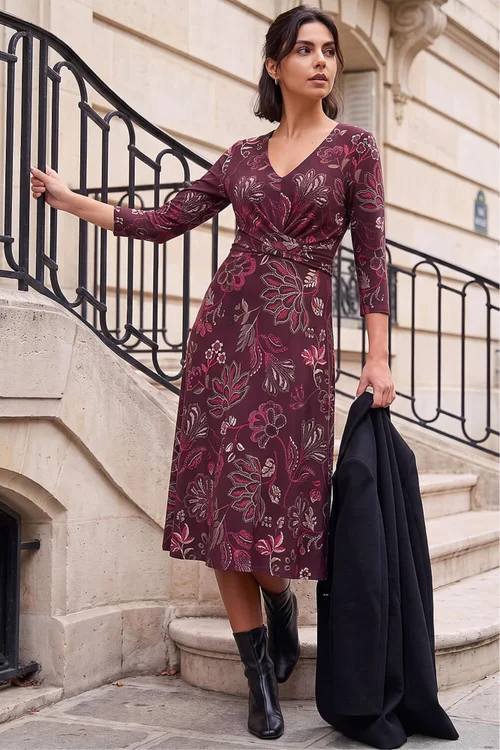 Roman Wine Floral Leaf Cross Dress - 12 Image 2