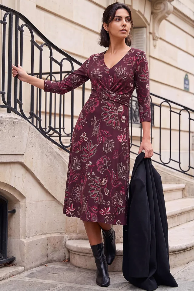 Roman Wine Floral Leaf Cross Dress