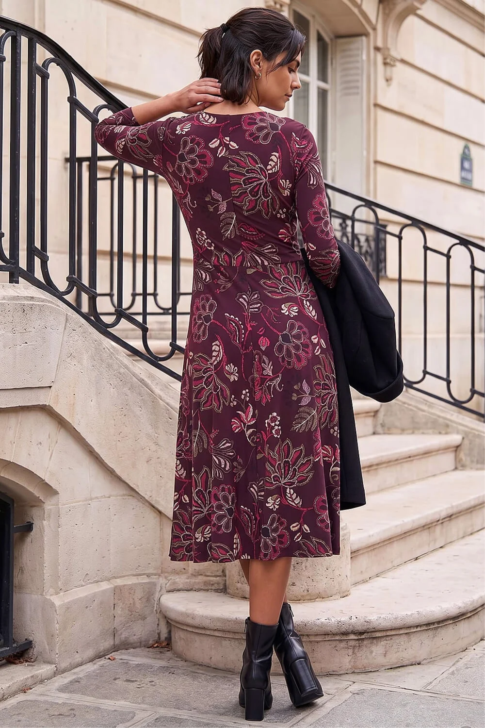 Roman Wine Floral Leaf Cross Dress - 12 Image 3